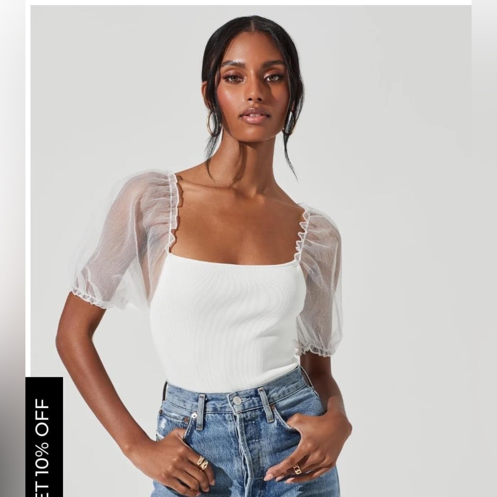 ASTR the Label Darling Sheer puff sleeve body suit